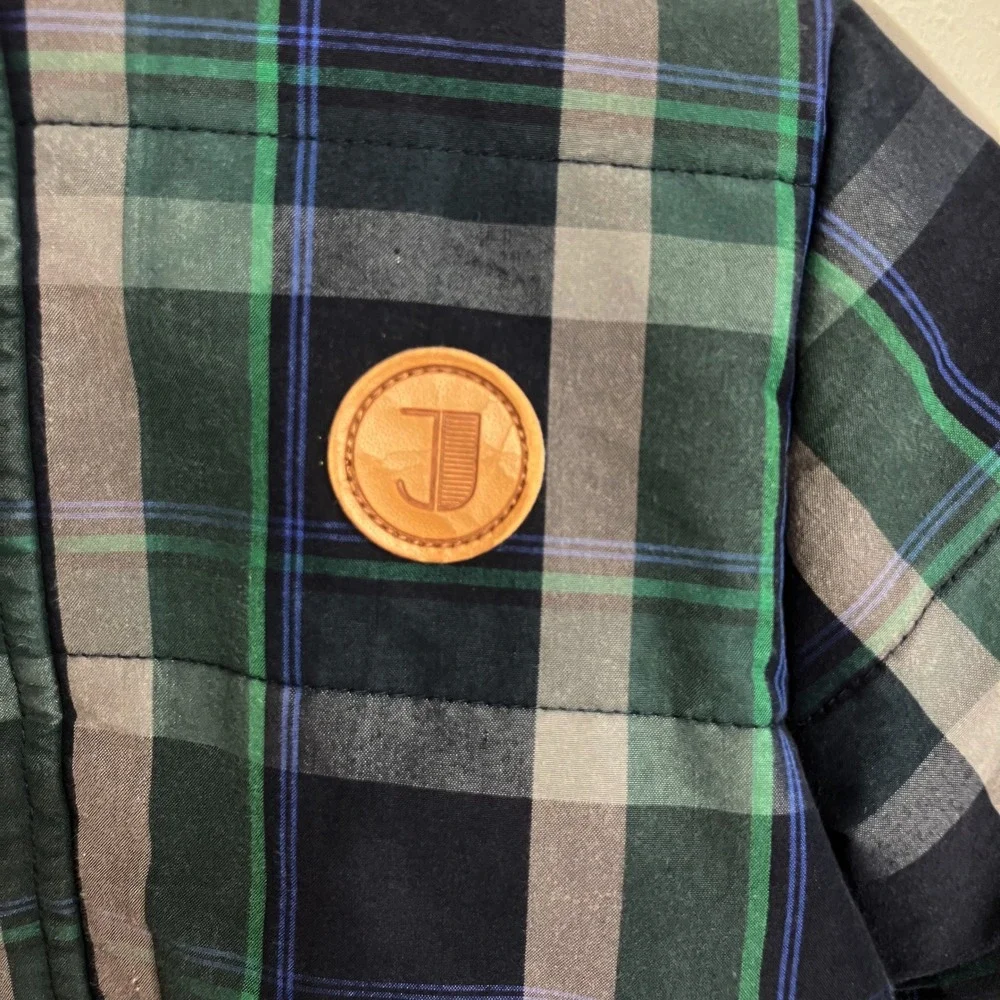 Jacadi Paris Hooded Puffer Jacket Navy &‎ Green Plaid Winter Outerwear 18 Months